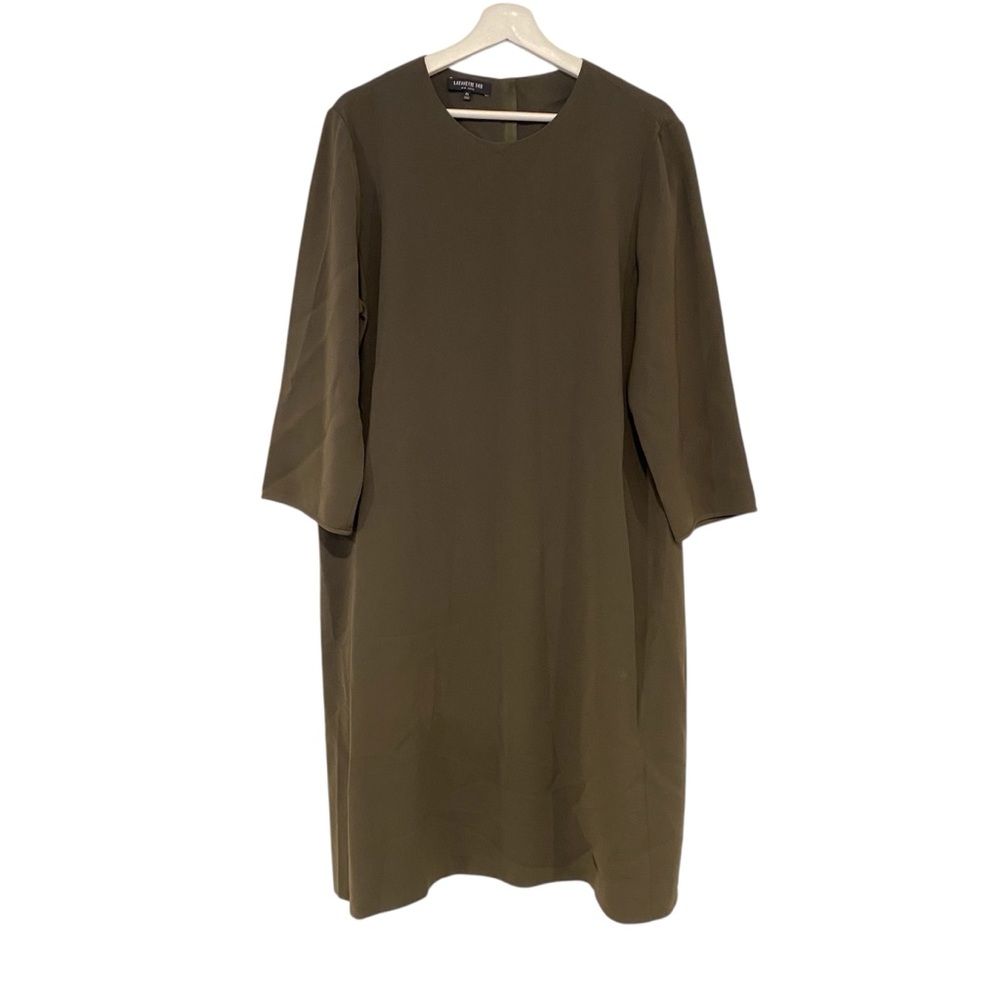 Lafayette 148 New York Olive Green Long Sleeve Shift Dress